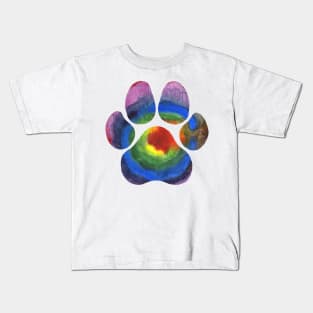 Rainbow Watercolor Paw Print Kids T-Shirt